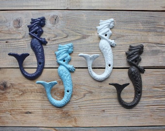 Cast Iron Mermaid Towel Hooks, Decorative Nautical Hooks