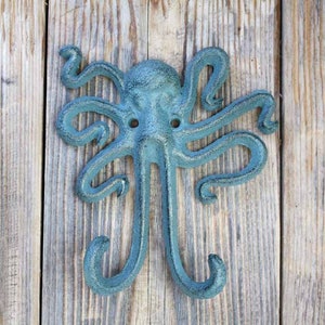 Blue Octopus Cast Iron Coat Hook, Beach House Decor