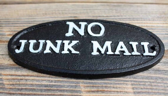 No Junk Mail Schild Aus Gusseisen – 17x9 Cm, Für Tür, Wand, Zaun, Schwarzes Design Mit Erhabenen Buchstaben