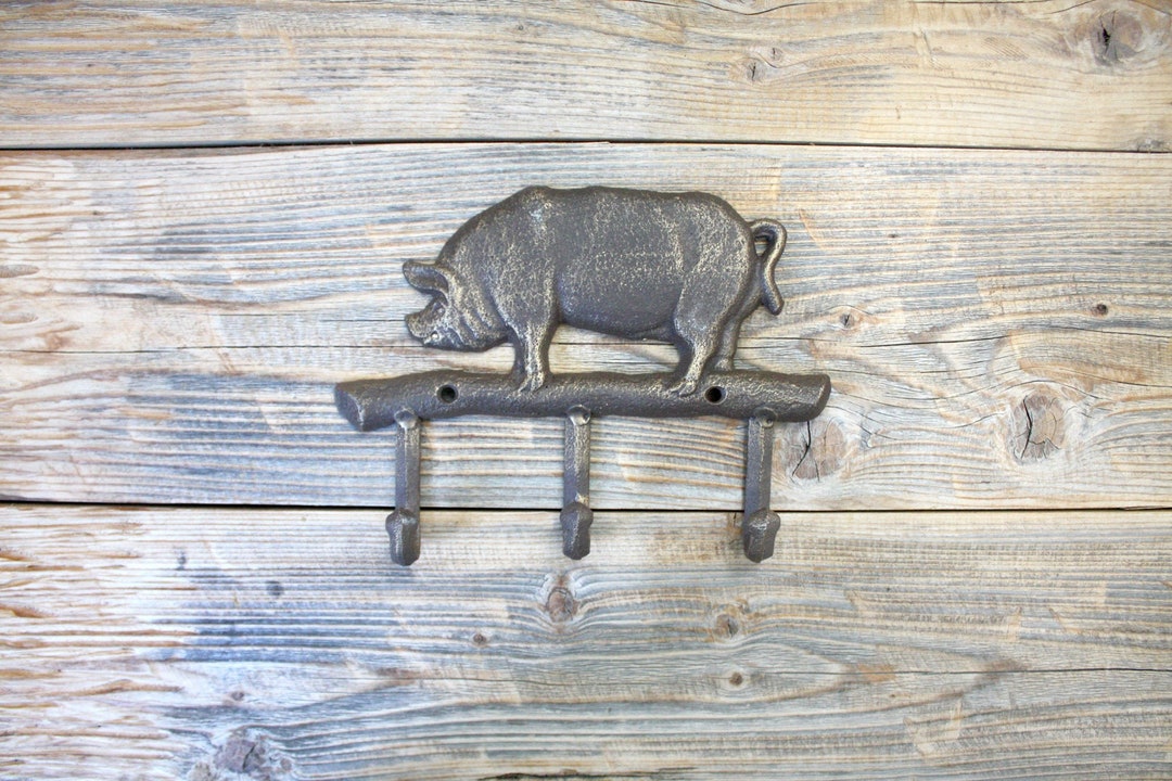 Gold Pig Key Rack, Cast Iron Farm Kitchen Hooks, Rustic Farmhouse Key ...