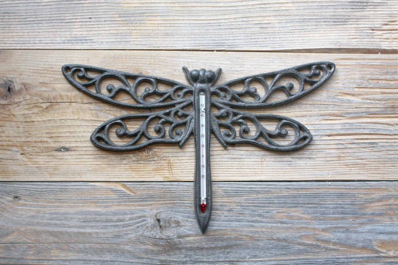 Cast Iron Dragonfly Thermometer - Decorative Garden Thermometer 