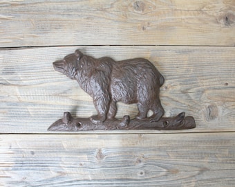 Grizzly Bear Key Rack, Animal Key Holder, Cast Iron Entryway Bear Hooks