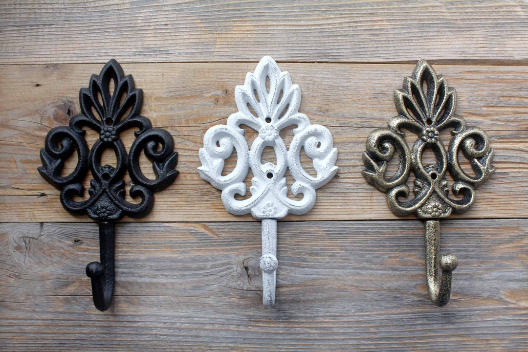 Ornate Coat Hook, Cast Iron Decorative Coat Hanger, Antique Style Wall