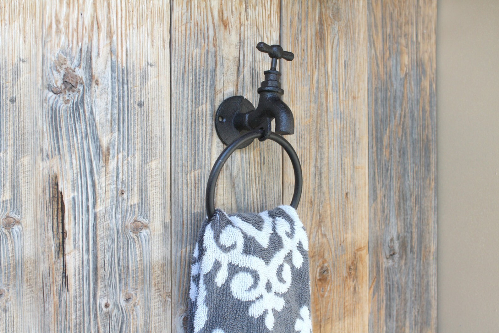 Farmhouse Hand Towel Hook With Faucet Cast Iron Towel Ring Etsy