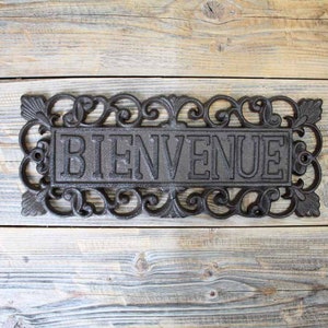 Cast Iron Bienvenue Welcome Sign Rustic Wall Mount Plaque Door Garden Home Decor Cast Iron Bienvenue Welcome Sign Rustic Wall Mount Plaque Door Garden Home Decor