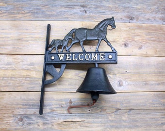 Horse Wall Mounted Cast Iron Door Bell - Rustic Farmhouse Bell