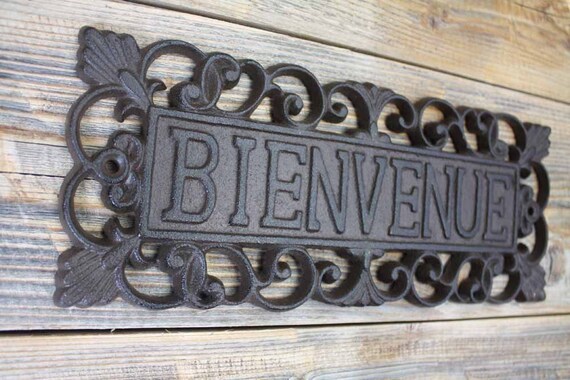 Cast Iron Bienvenue Welcome Sign Rustic Wall Mount Plaque Door Garden Home Decor Cast Iron Bienvenue Welcome Sign Rustic Wall Mount Plaque Door Garden Home Decor
