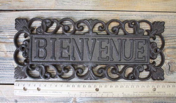 Cast Iron Bienvenue Welcome Sign Rustic Wall Mount Plaque Door Garden Home Decor Cast Iron Bienvenue Welcome Sign Rustic Wall Mount Plaque Door Garden Home Decor