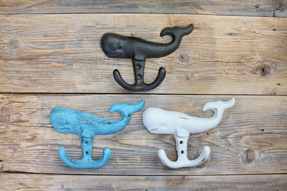 Rust Whale Tail Iron Wall Hook - Nautical Key Ring or Towel Hanger