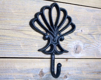 Ornate Shell Hook, Large Antique Style Decorative Coat or Towel Hook