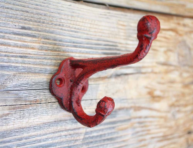 Cast Iron Hook Simple Double Wall Hook Classic Coat Hanger Red