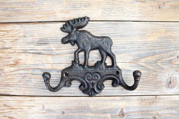 Moose Cast Iron Coat Hook, Decorative Cottage Entryway Wall or Key