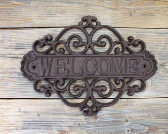 Cast Iron SQUIRREL WELCOME Plaque Sign Rustic Garden Wall Decor Cast Iron SQUIRREL WELCOME Plaque Sign Rustic Garden Wall Decor