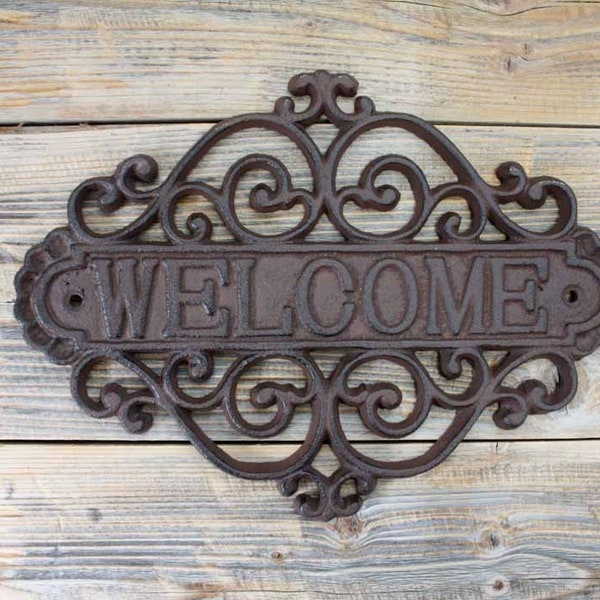 Panneau de bienvenue en fonte, grande plaque de bienvenue décorative, panneau de jardin de bienvenue, panneau de porte d’accueil, signe de porche de bienvenue
