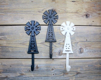 Windmill Wall Hook, Cast Iron Towel Hook, Farmhouse Wall Decor