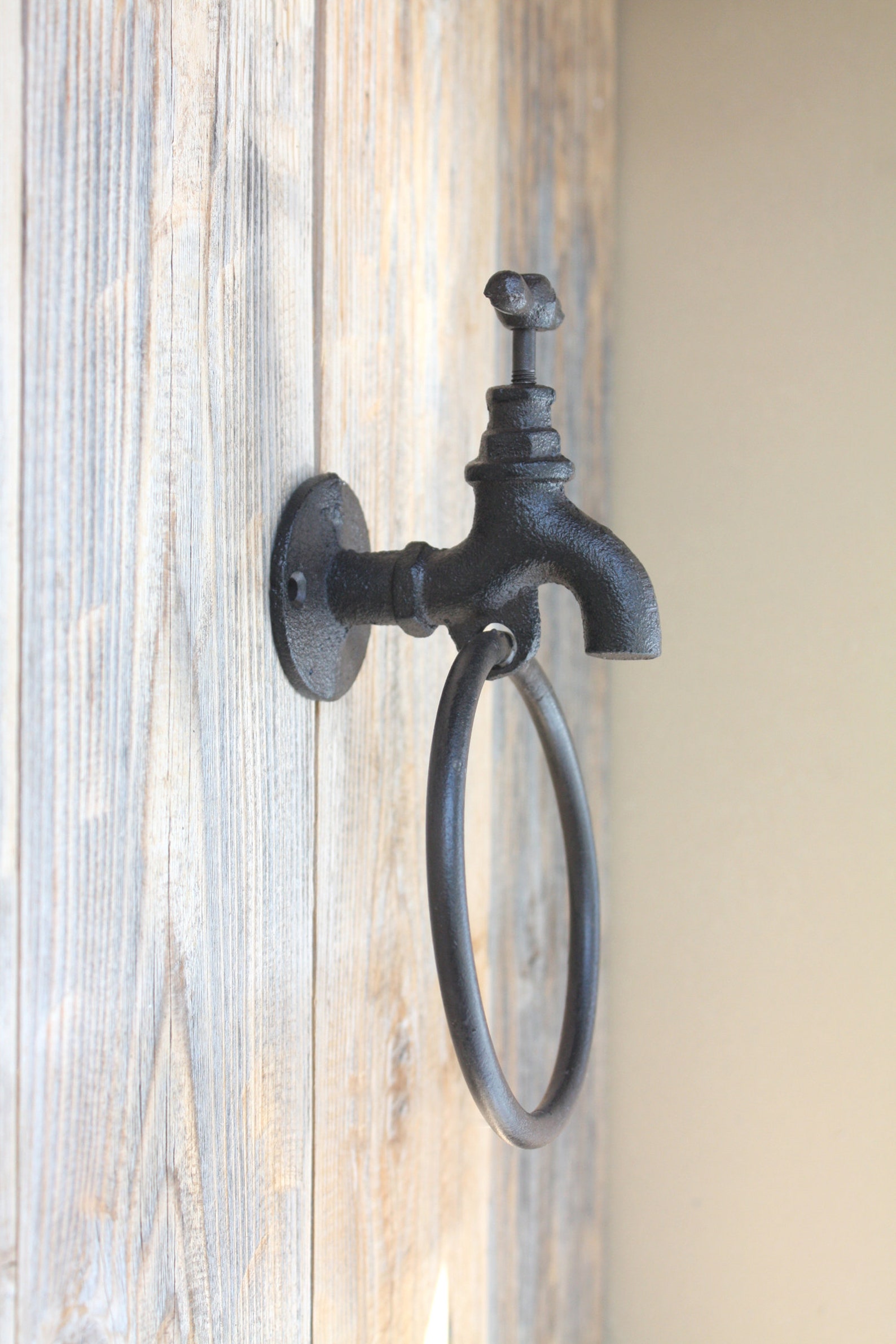 Farmhouse Hand Towel Hook With Faucet Cast Iron Towel Ring Etsy