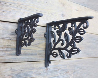 Leaf Shelf Bracket, Cast Iron Decorative Book Shelf Supports