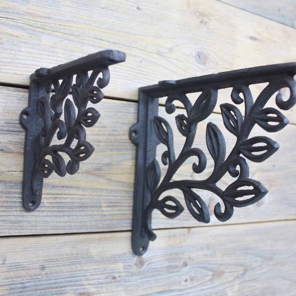 Leaf Shelf Bracket, Cast Iron Decorative Book Shelf Supports