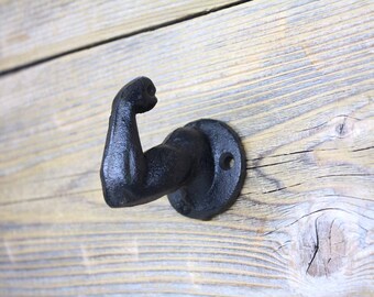 Flexing Muscle Arm Hook, Unique Cast Iron Coat Hooks