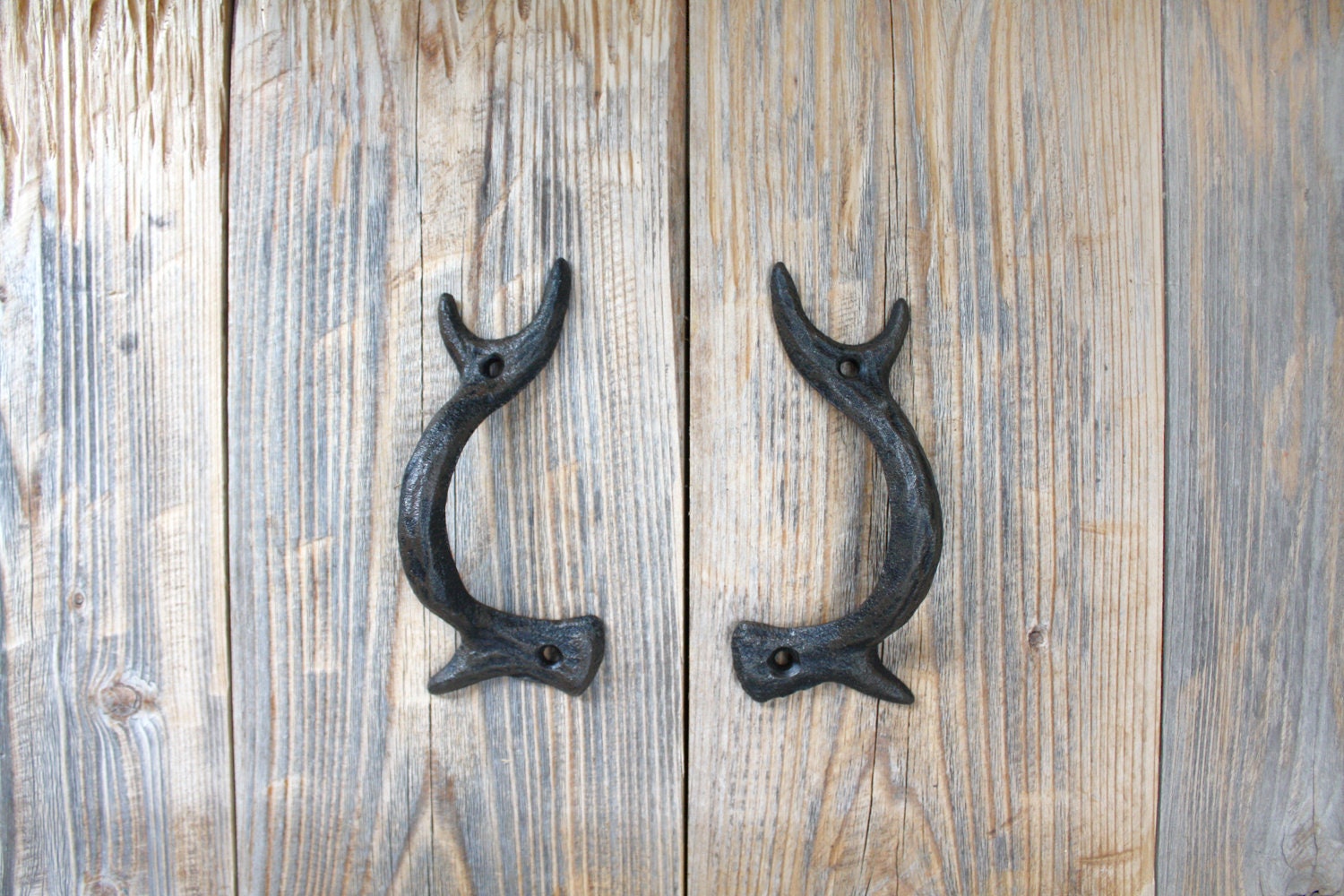 Silver Cast Iron Triple Coat Hooks, Antler Coat Hangers triple