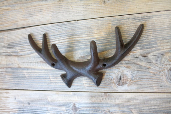 Cast Iron Deer with Antlers Short Hook Brown Towel Coat Rack Holder
