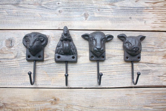 Cast Iron Sheep or Ram Head Hook, Small Farm Animal Coat Hook -  UK