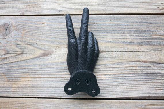 Peace Sign Cast Iron Hand Hook Unique Coat Hooks Etsy
