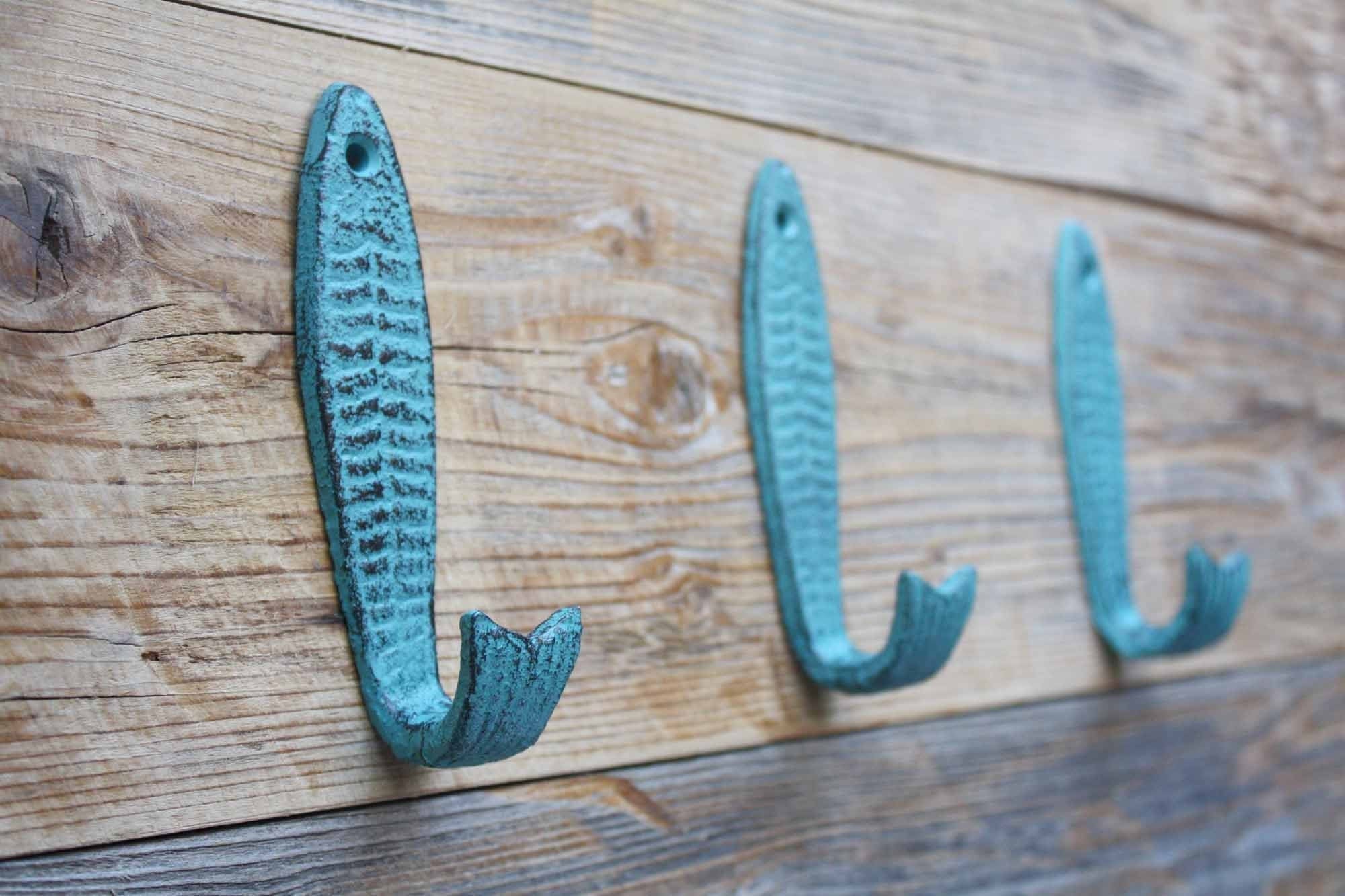 Blue Fish Hooks, Cast Iron Fish Wall Hook 