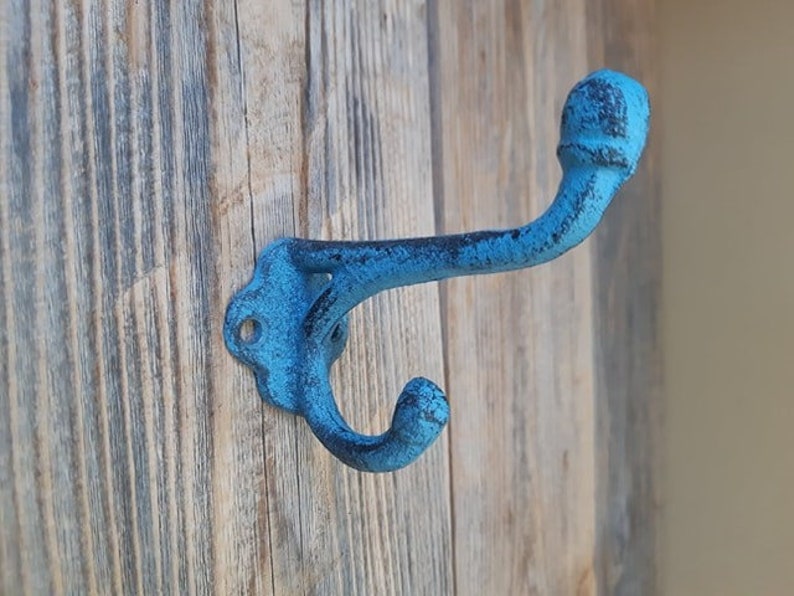 Cast Iron Hook Simple Double Wall Hook Classic Coat Hanger Blue