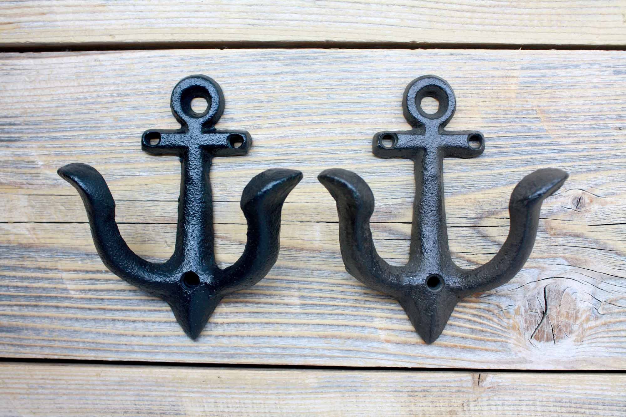 Carved and Painted Large Folk Art Anchor Hook Nautical Hooks