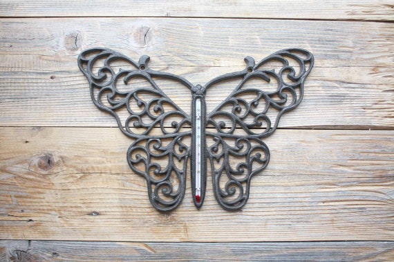 Thermomètre papillon en fonte, thermomètre décoratif de jardin