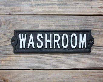 Washroom Door Sign or Plaque, Cast Iron Bathroom Sign