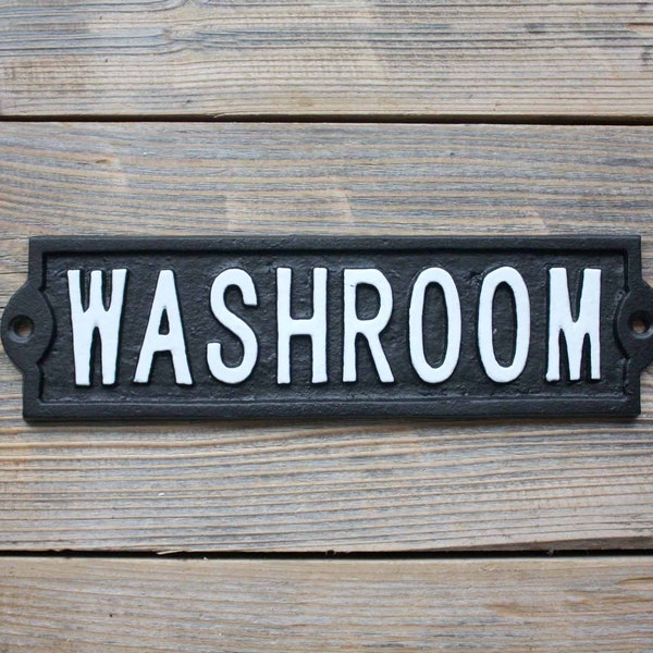 Washroom Door Sign or Plaque, Cast Iron Bathroom Sign