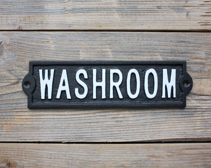 Washroom Door Sign or Plaque, Cast Iron Bathroom Sign Etsy