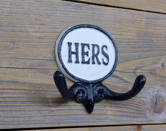 His and Hers Towel Hooks Cast Iron Bathroom Double Hooks Etsy