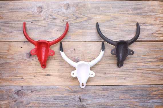 Bull Skull Hook, Bull Head Hook, Cast Iron Cow Coat Rack Hook