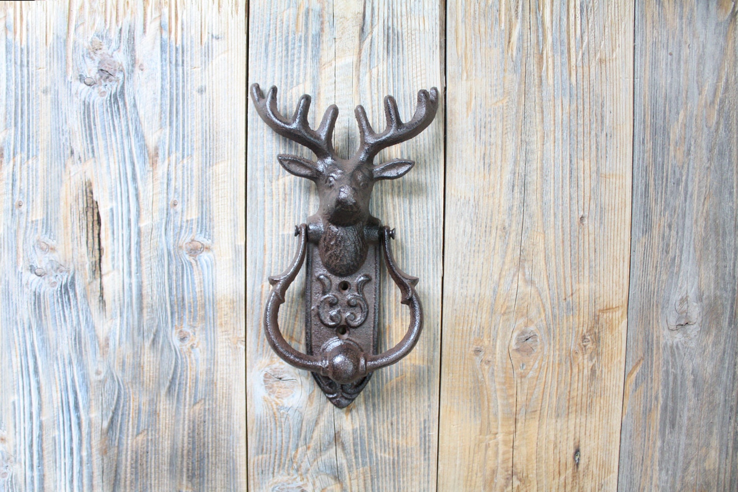 Battente Porta Decorativo Testa Di Cervo In Ghisa - Stile Rustico Per Esterni - Foto 5