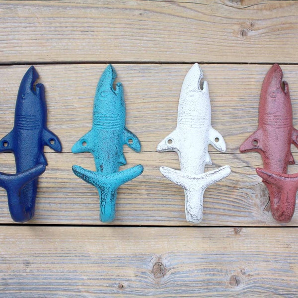 Colorful Shark Hooks, Decorative Cast Iron Coat Hooks