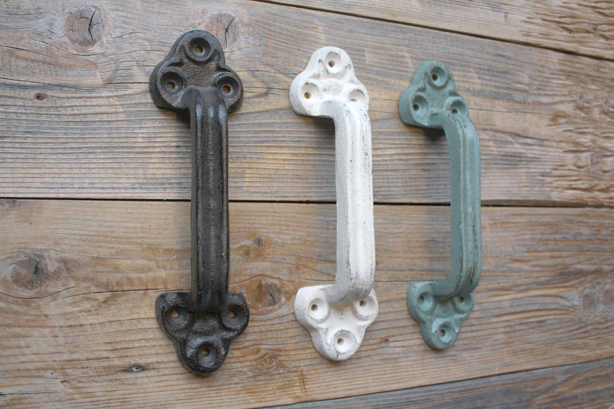 2 Cast Iron Antique Style Barn Door Gate Pulls Shed Armoire Cabinet Handles 9.5" 