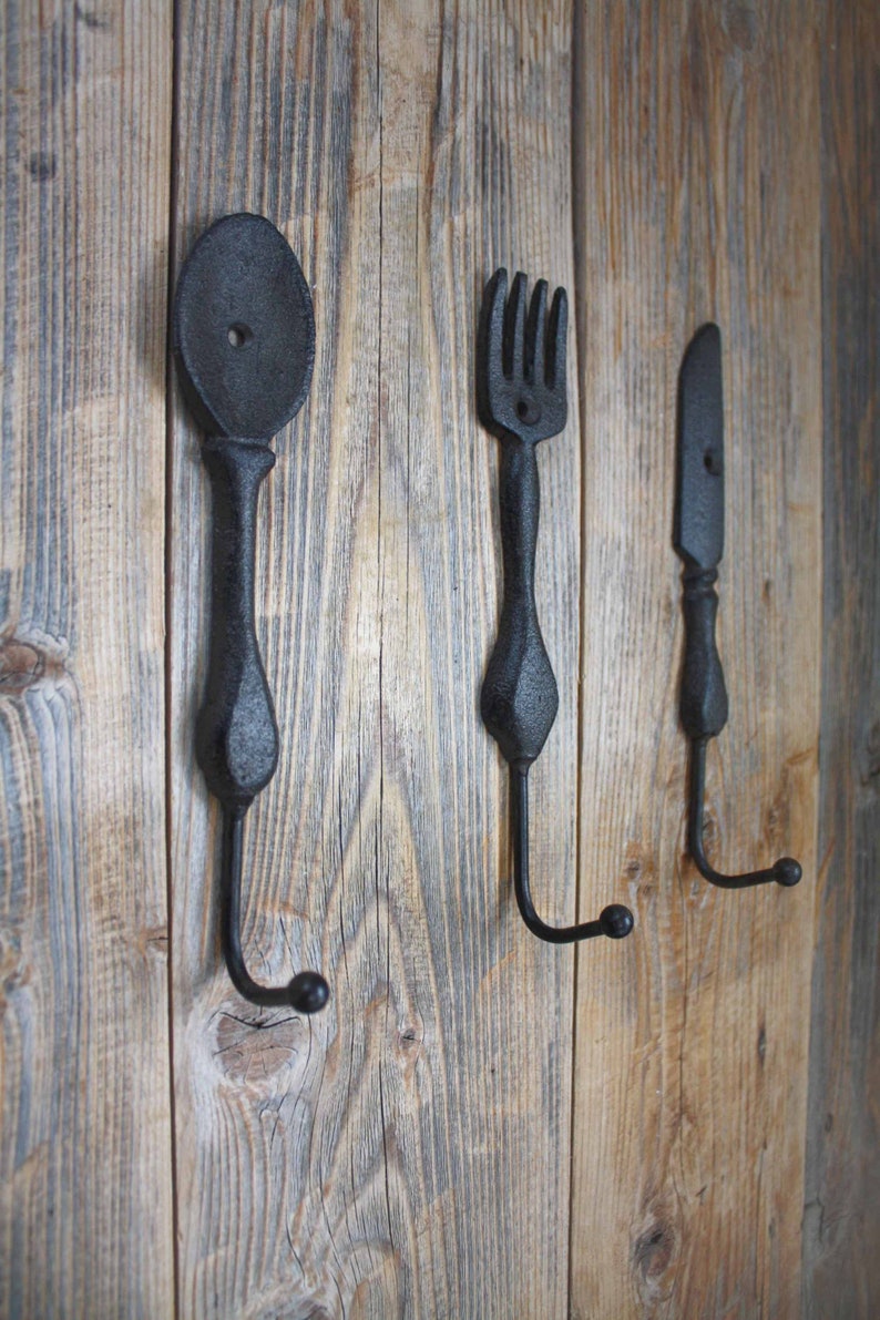 Cutlery Hooks Foodie Cast Iron Kitchen Hook Fork Knife and Etsy