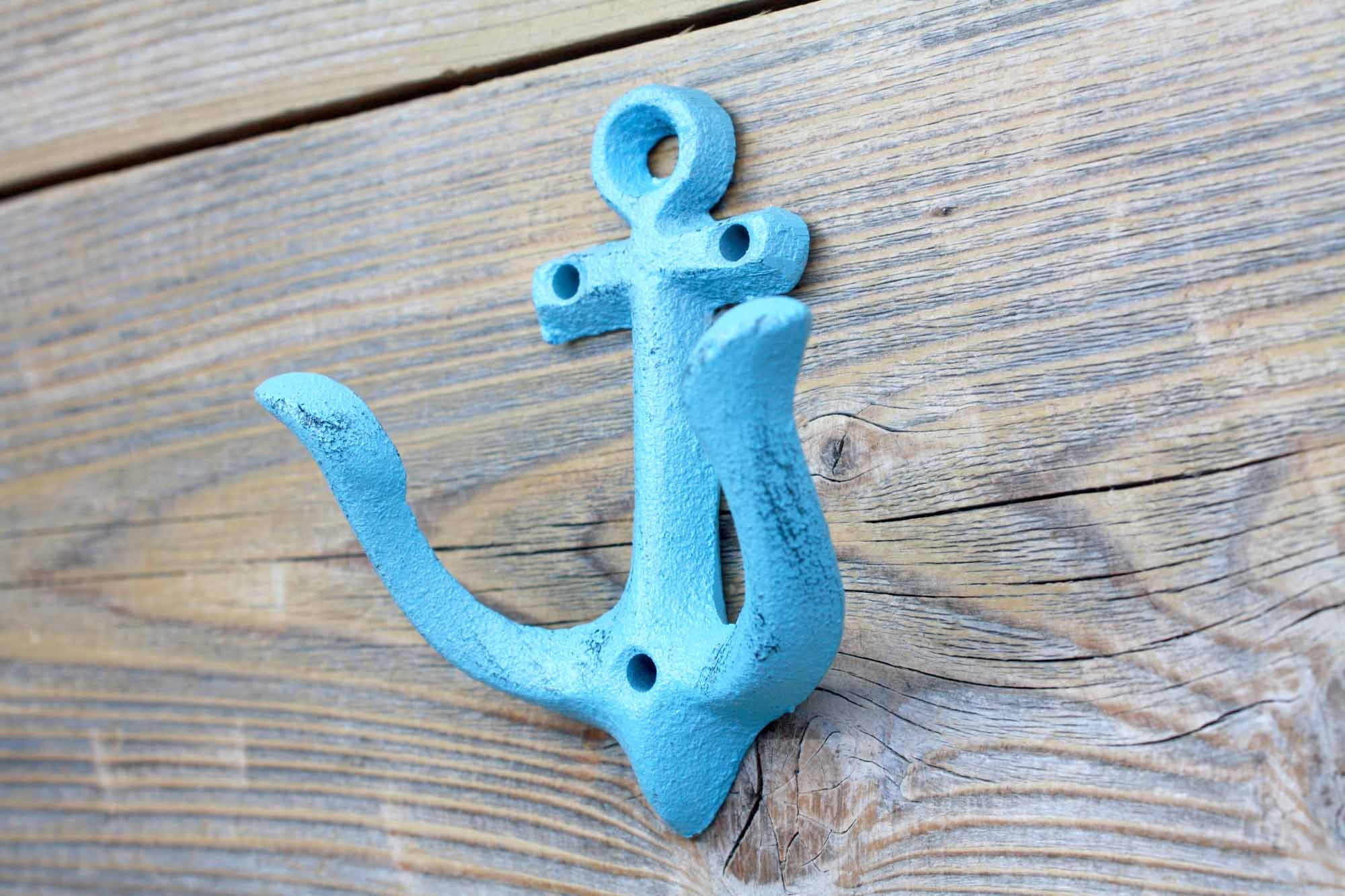 Nautical Decorative Cast Iron Fish Key Towel Coat Hook Hanger Wall Decor  Hangers for Aprons, Hats, Towels (Set of 3 Blue)