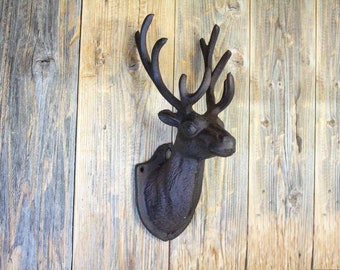 Cast Iron Deer Head Wall Mount Cabin Decor, Hunting Cabin Decor