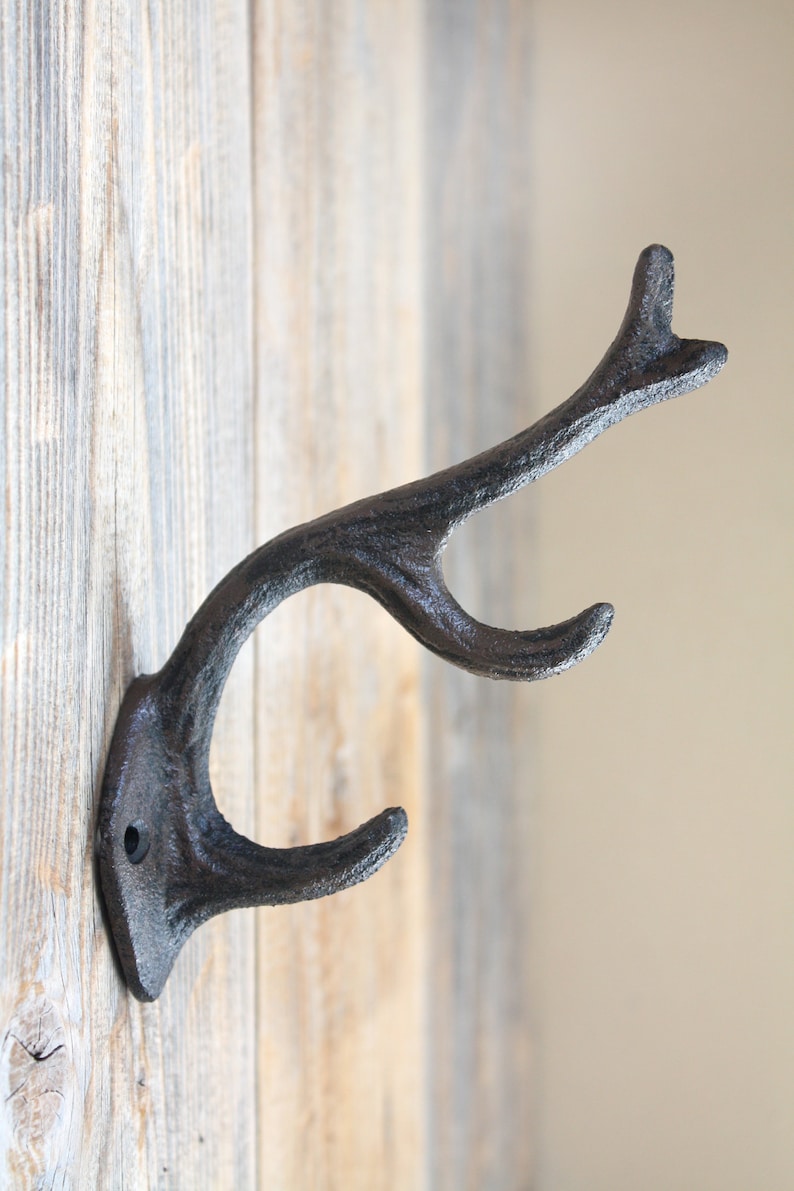 Deer Antler Triple Hook Rustic Cast Iron Coat Hook Etsy