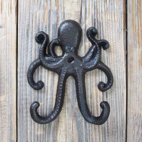 Octopus Double Wall Hook, Metal Nautical Coat Hook