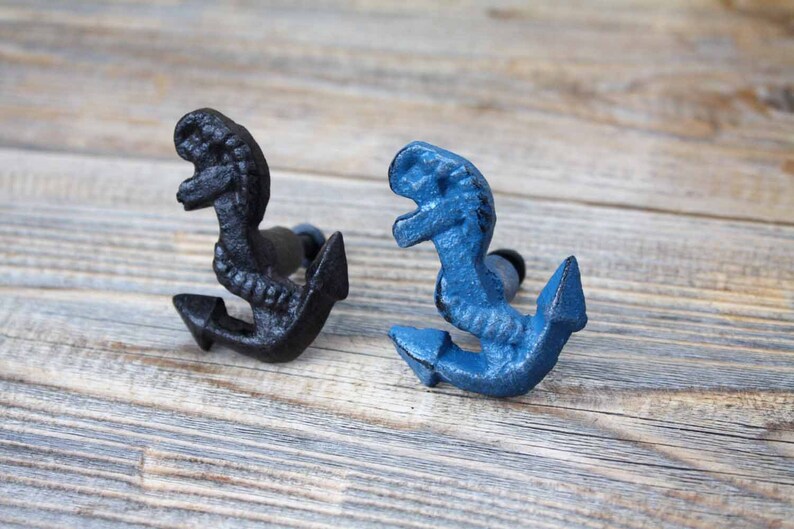 Small Cast Iron Anchor Drawer Knobs Nautical Knobs Etsy