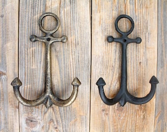 Cast Iron Classic Anchor Hook, Large Double Anchor Towel Hook