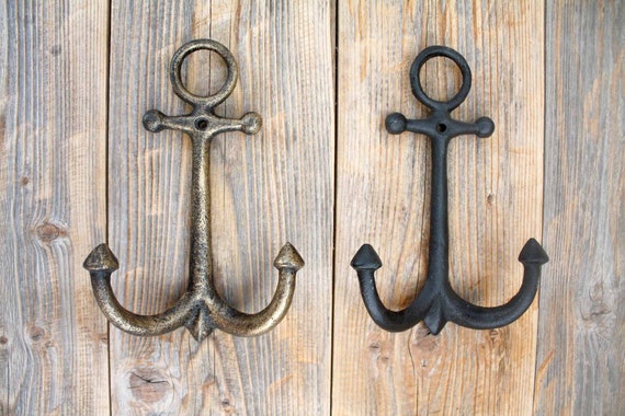 Cast Iron Classic Anchor Hook, Large Double Anchor Towel Hook 