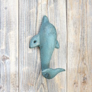 Turquoise Dolphin Towel Hook, Cast Iron Pool House Hook