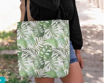 3 Sizes - Monstera Tote Bag, Tropical Leaves Bag, Plant Lover Gift, green Vacation Tote, Tropical Beach Bag, Botanical Tote Bag, Plant Tote