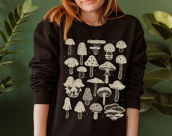 Suéter de champiñones de estilo vintage, sudadera de champiñones, suéter Cottagecore de shroom, jersey de champiñones angustiado, Goblincore de hongos, Mushroomcore